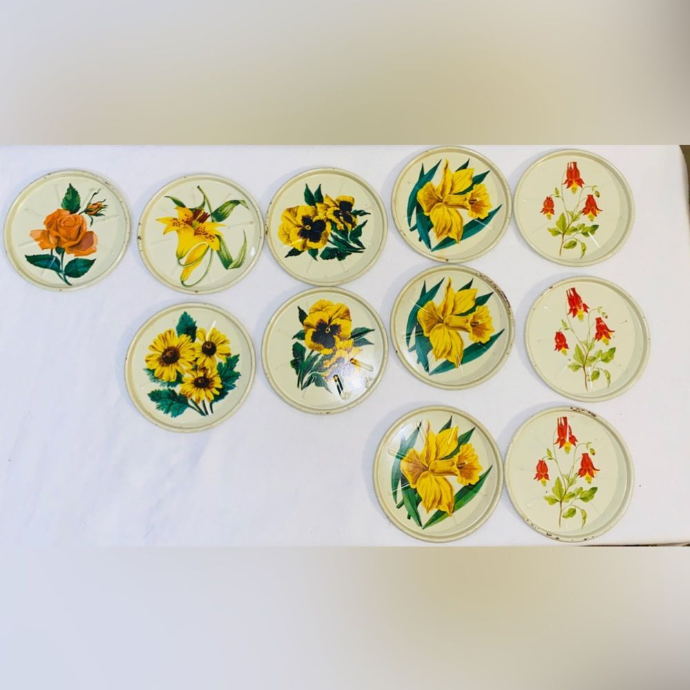 13 Vintage Metal flower drink Coasters